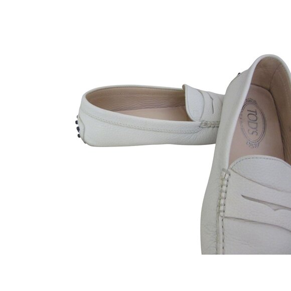 TODS Gommino Penny Loafers Bone White Leather Driving Shoes Size 38 EU 7 US - Picture 4 of 7